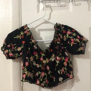 black flower design crop top